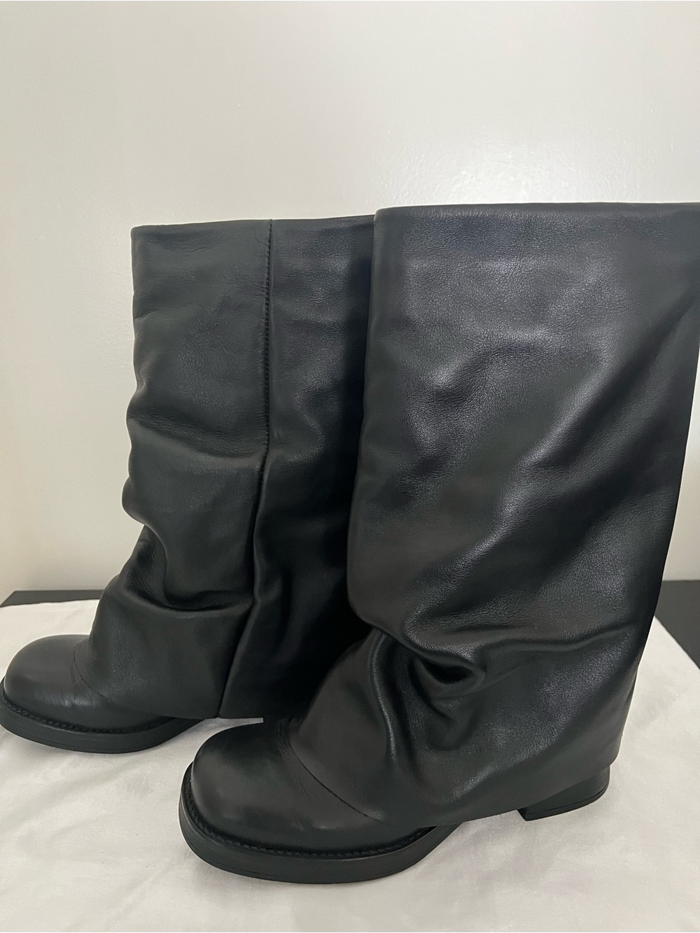Steve Madden Black Slouch Mid-Calf Leather Festival Boots - Picture 3 of 5